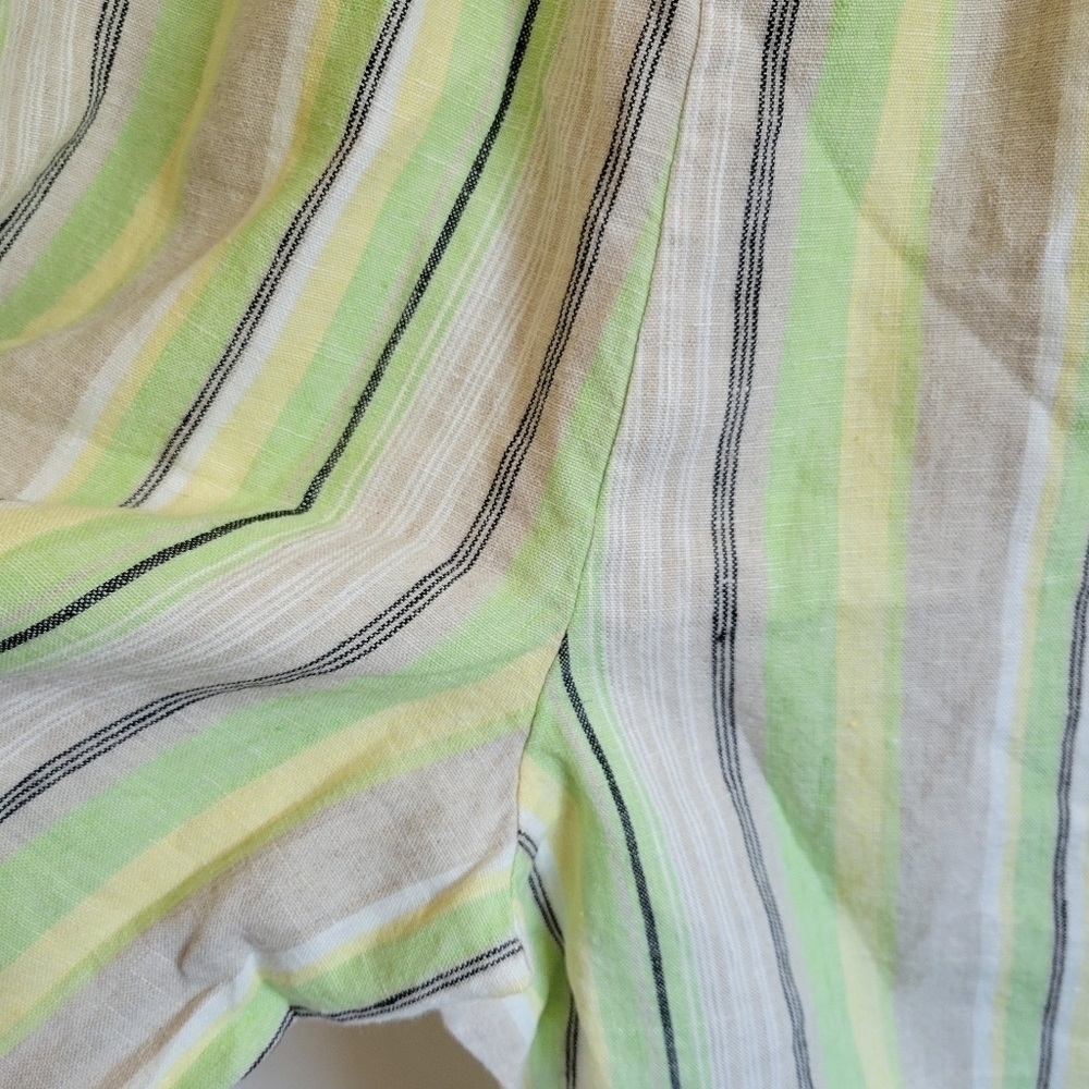 JENNIFER Moore 100% Linen Wide Leg Pant Cropped Tan Green Stripe 8 Petite Medium - Picture 9 of 9